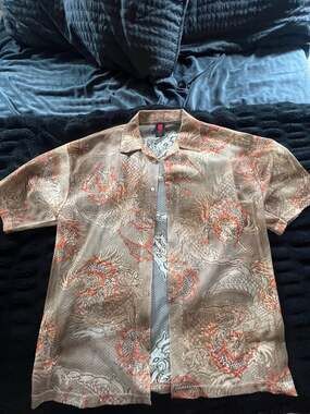 TAIGA Dragon Pattern Mesh Button Up Shirt Size 2XL Brown Red